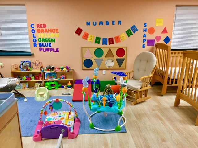 A colorful playroom in a daycare